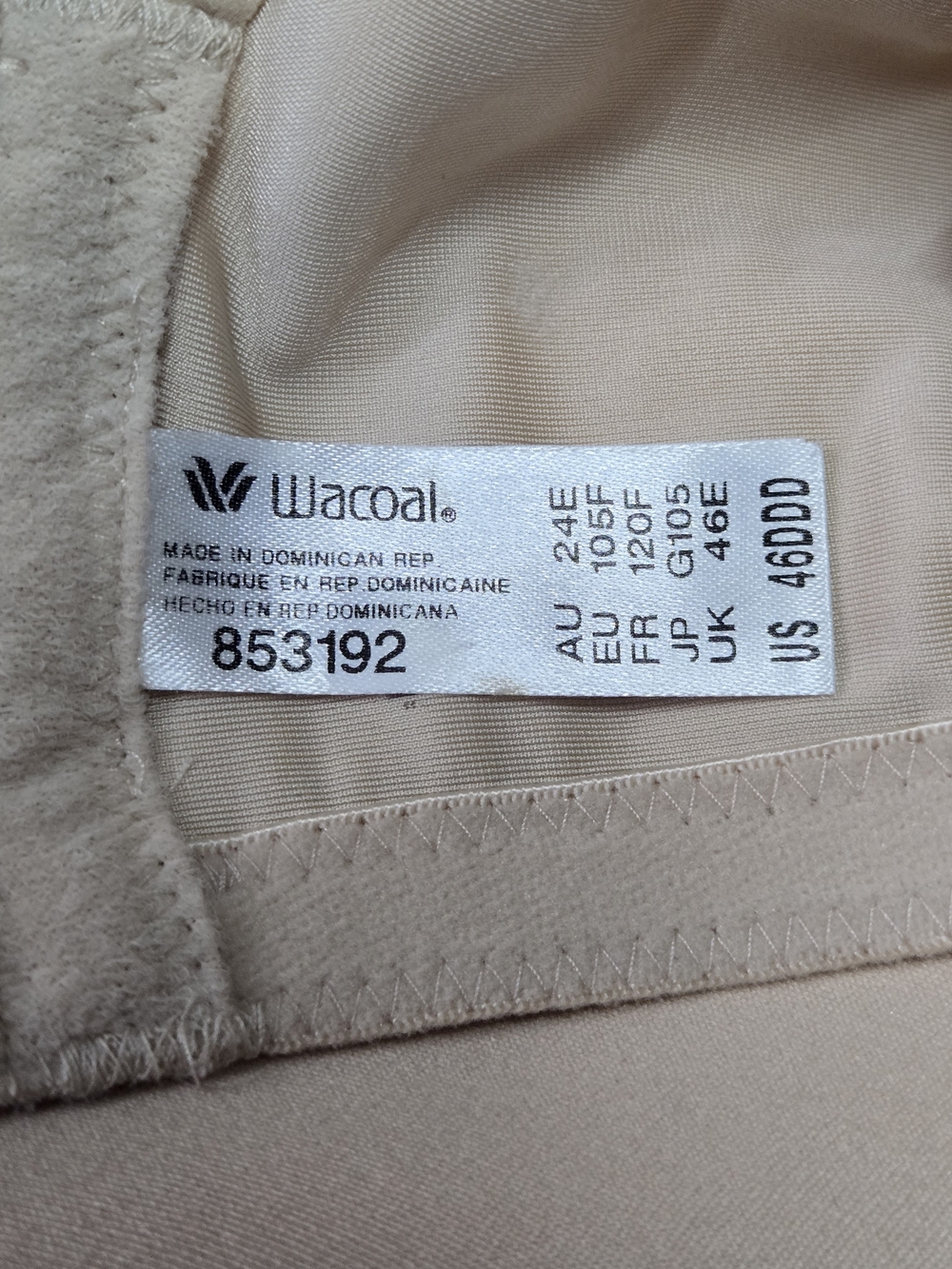 Wacoal Basic Beauty Spacer T-Shirt Bra Sand Size 46DDD - Picture 4 of 4